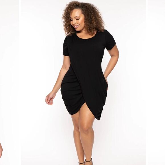 CURVY SENSE PLUS SIZE DOLLEY TULIP
MINI DRESS -BLACK - Picture 4 of 4